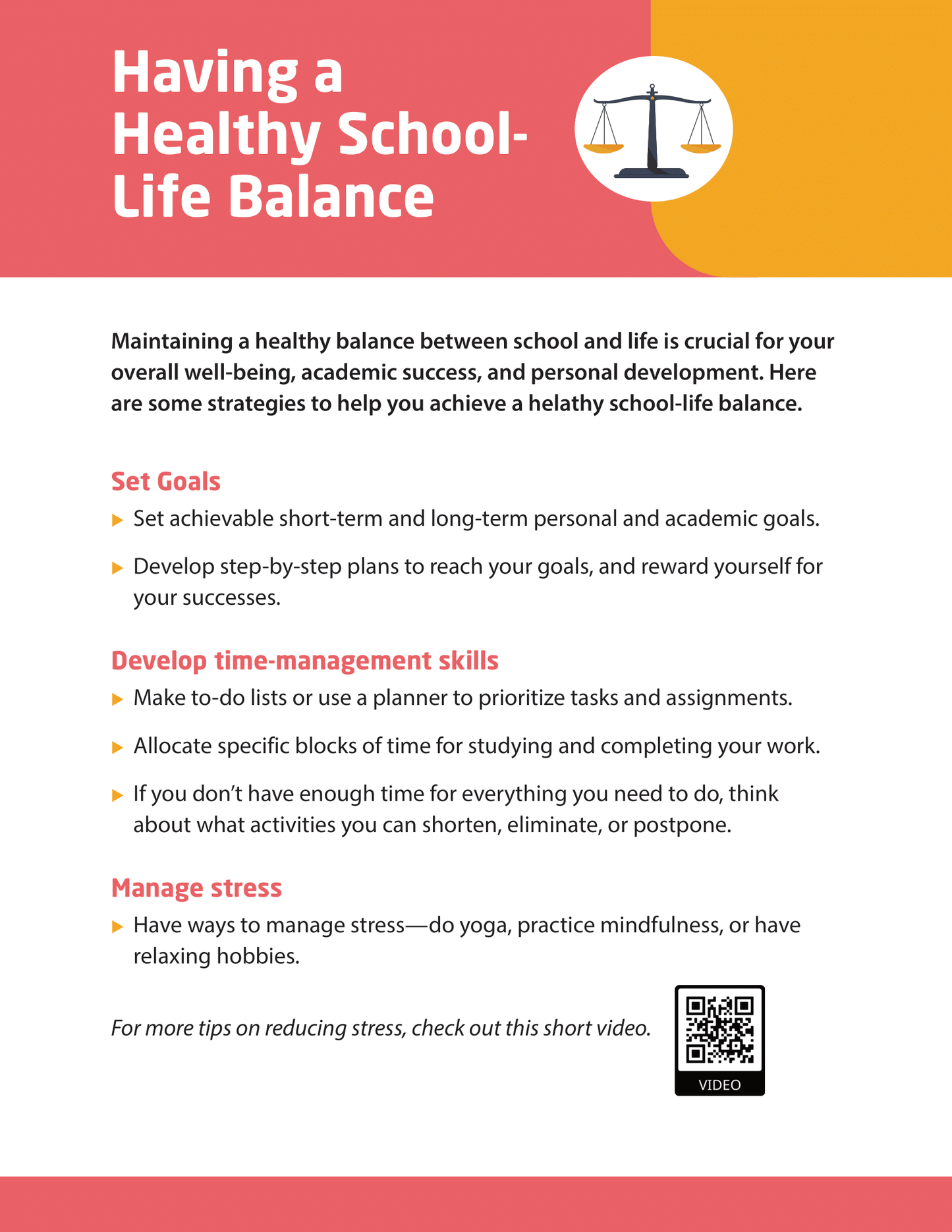 Having a Healthy School-Life Balance - Information for Students