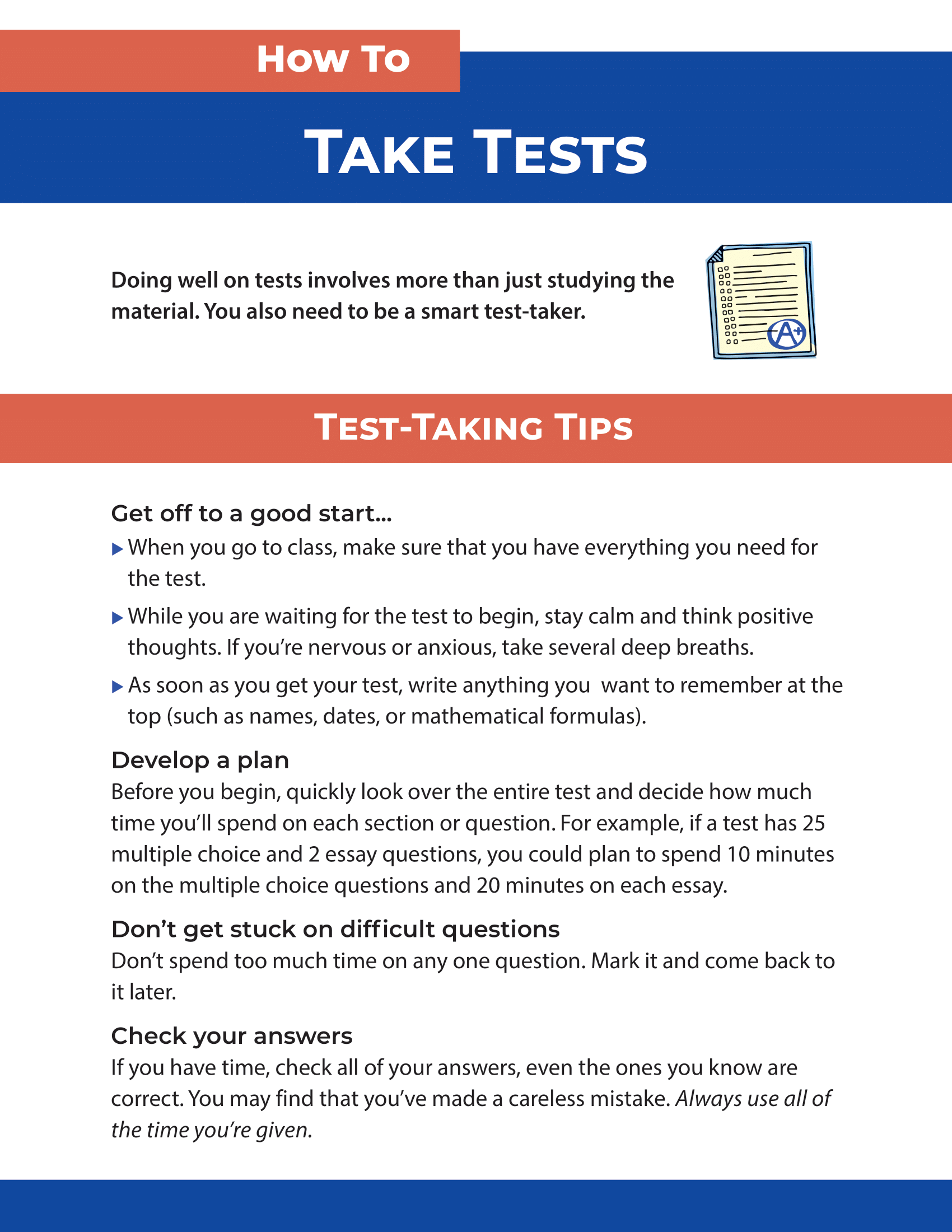 Taking Test Checklist How to Take Tests – Woodburn Plus
