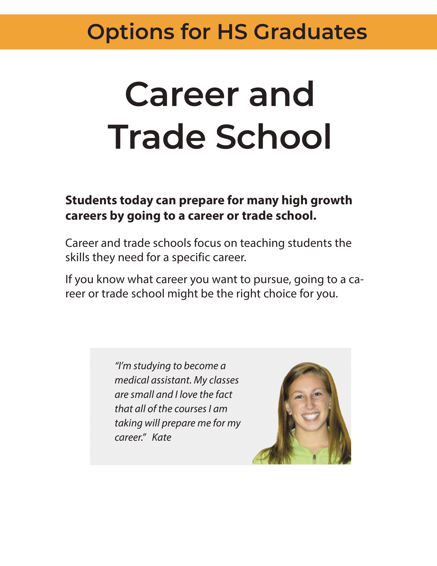 Options for HS Graduates - Career and Trade School
