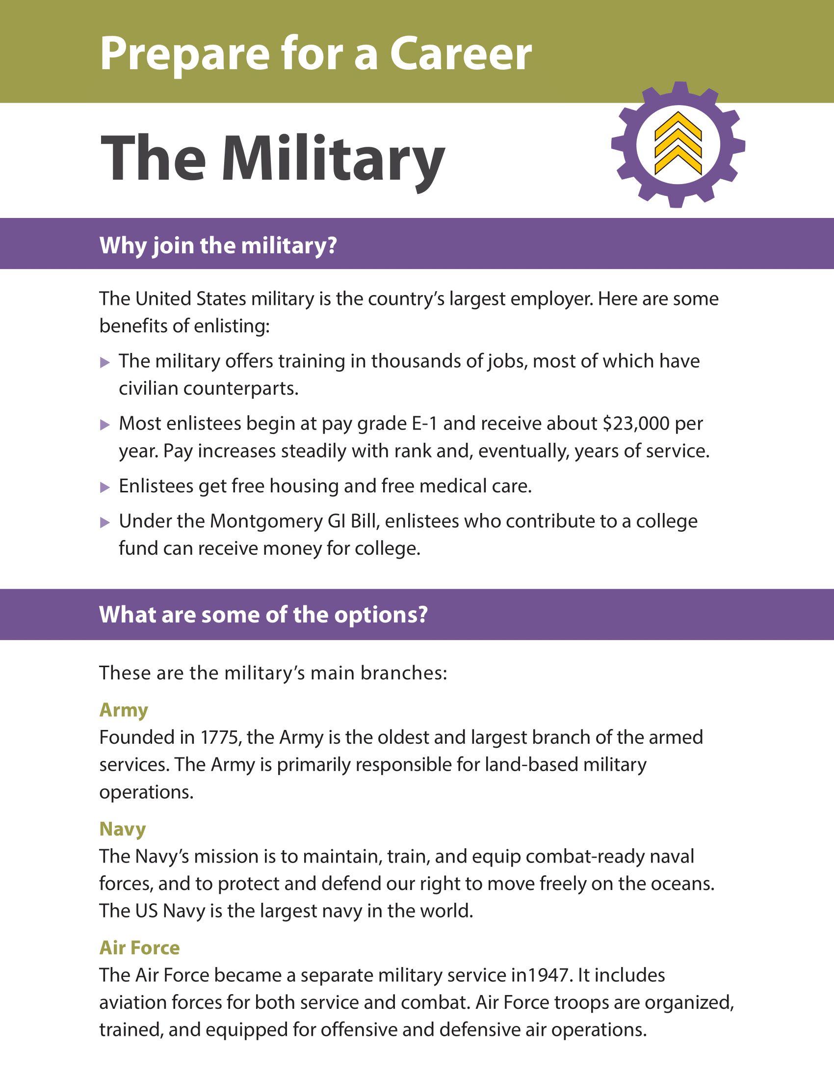 Prepare for a Career - The Military