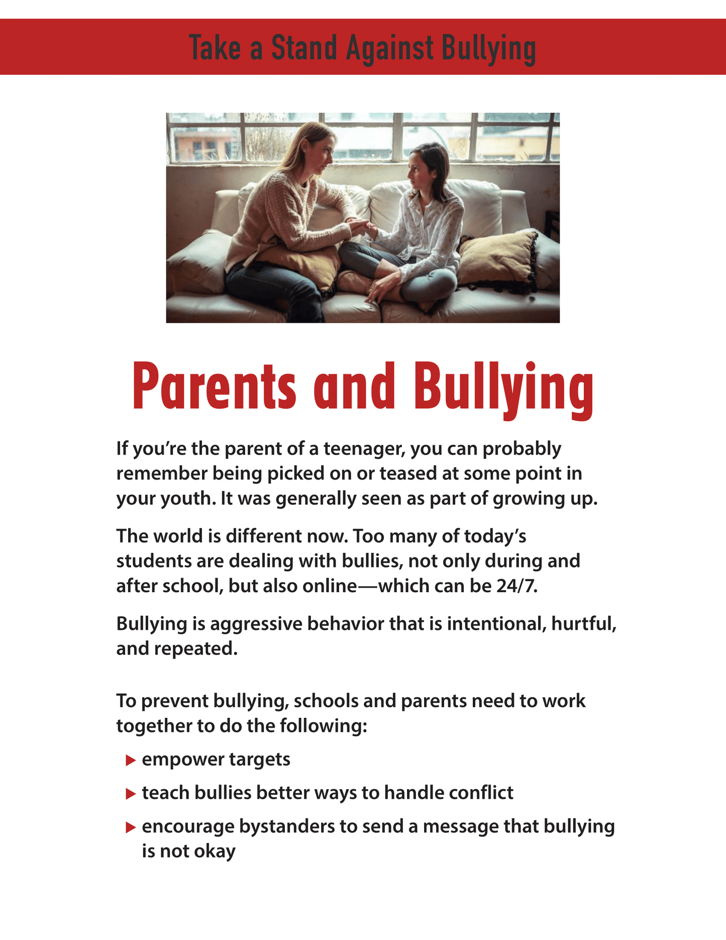 Take a Stand Against Bullying - Parents and Bullying
