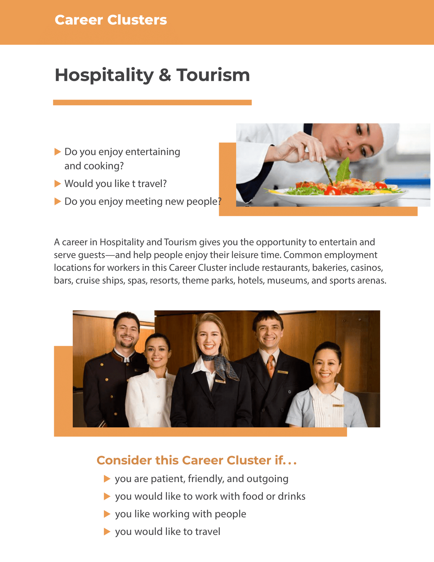 Career Clusters - Hospitality and Tourism