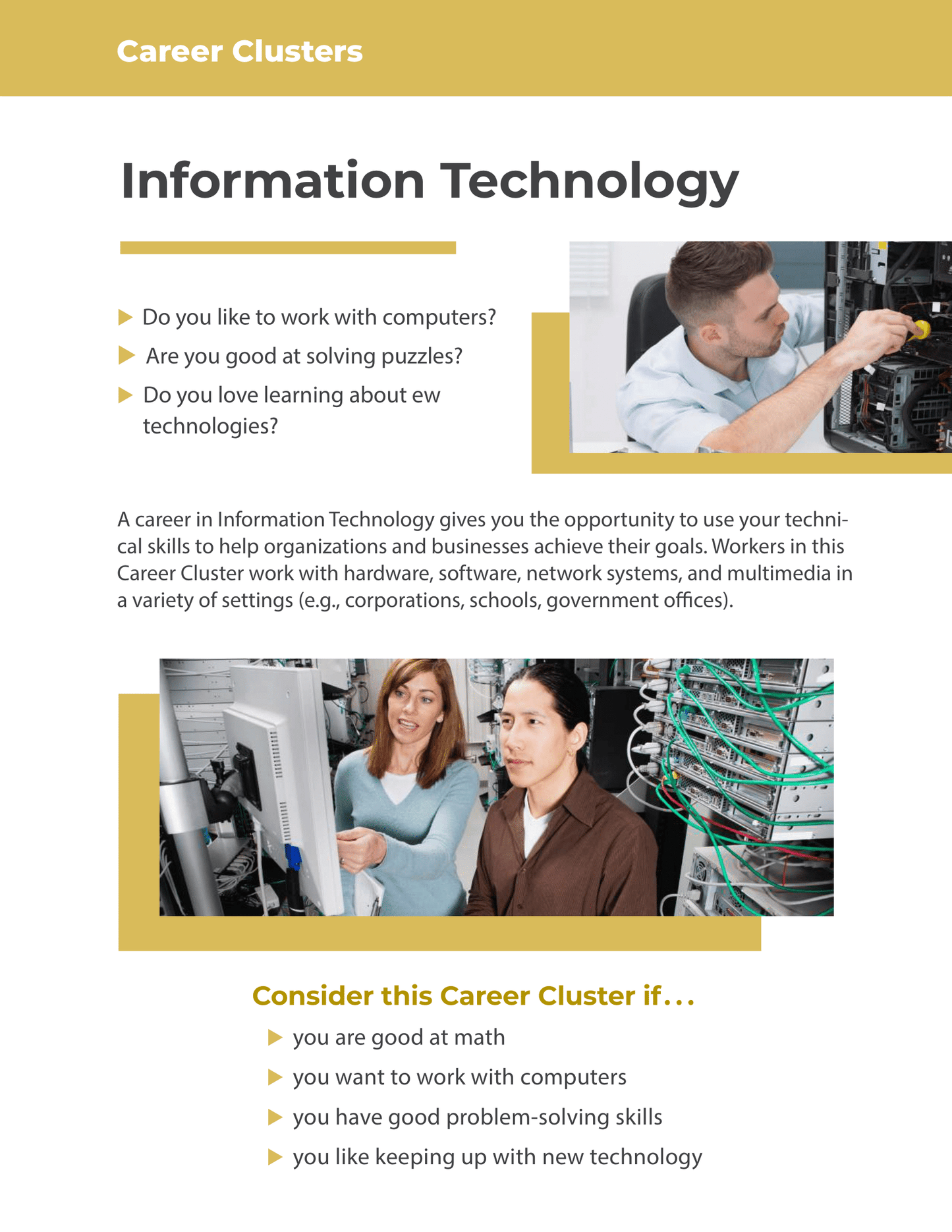 Career Clusters - Information Technology – Woodburn Plus
