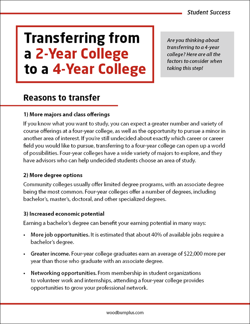 Transferring from a 2-Year to a 4-Year College InfoSheet