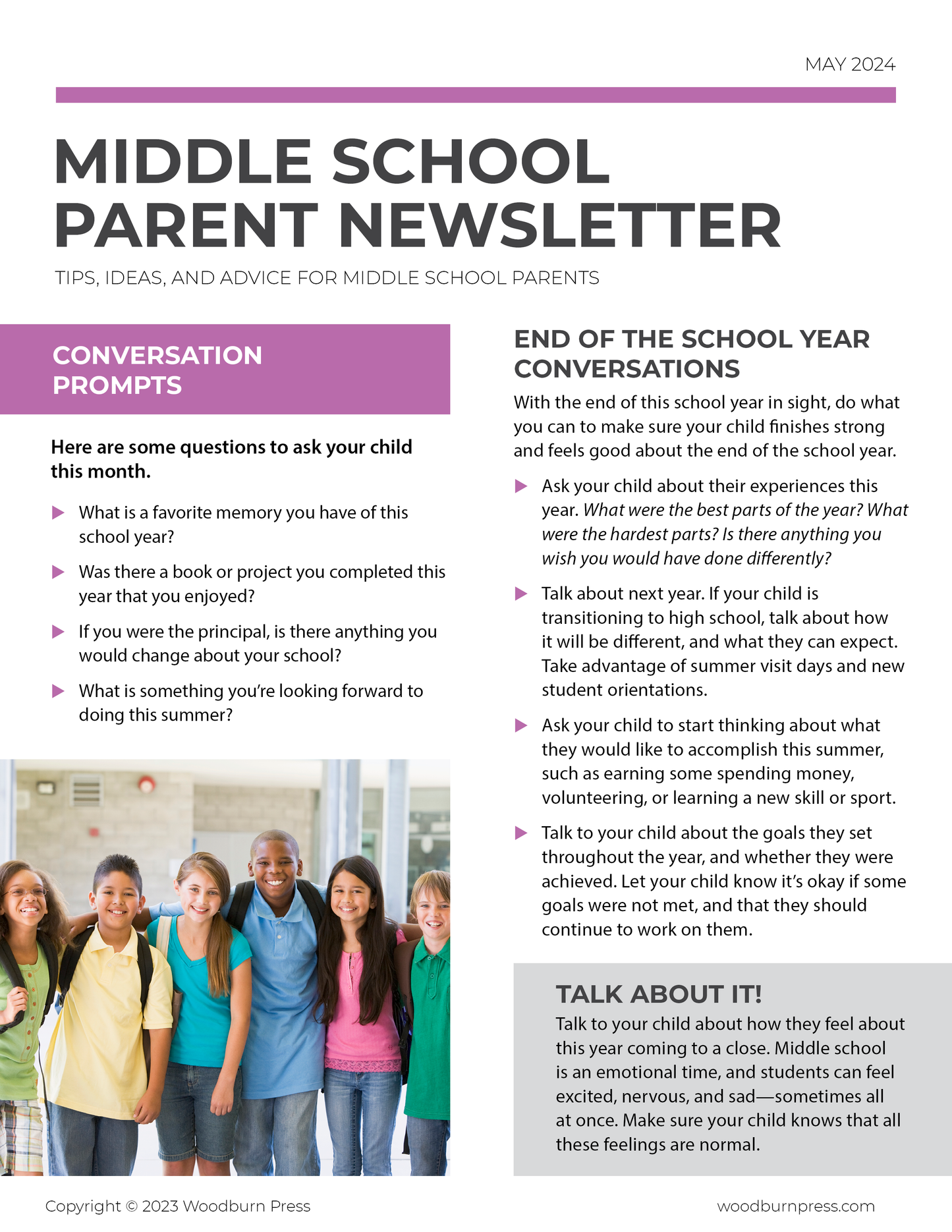 Middle School Parent Newsletter - May 2024